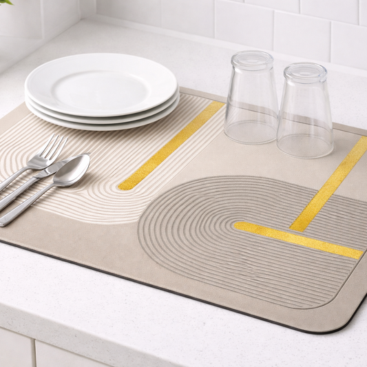 Anti Slip Dish Drying Mat-Abstract Art Rugs Apricot