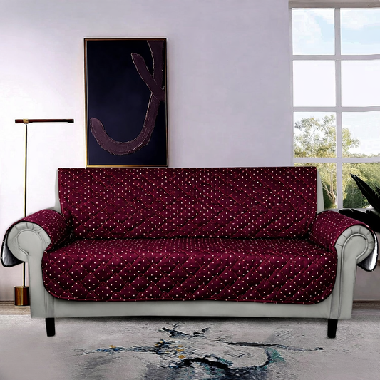 Sofa Cover-Plum Polka With Pockets Sofa Cover Apricot