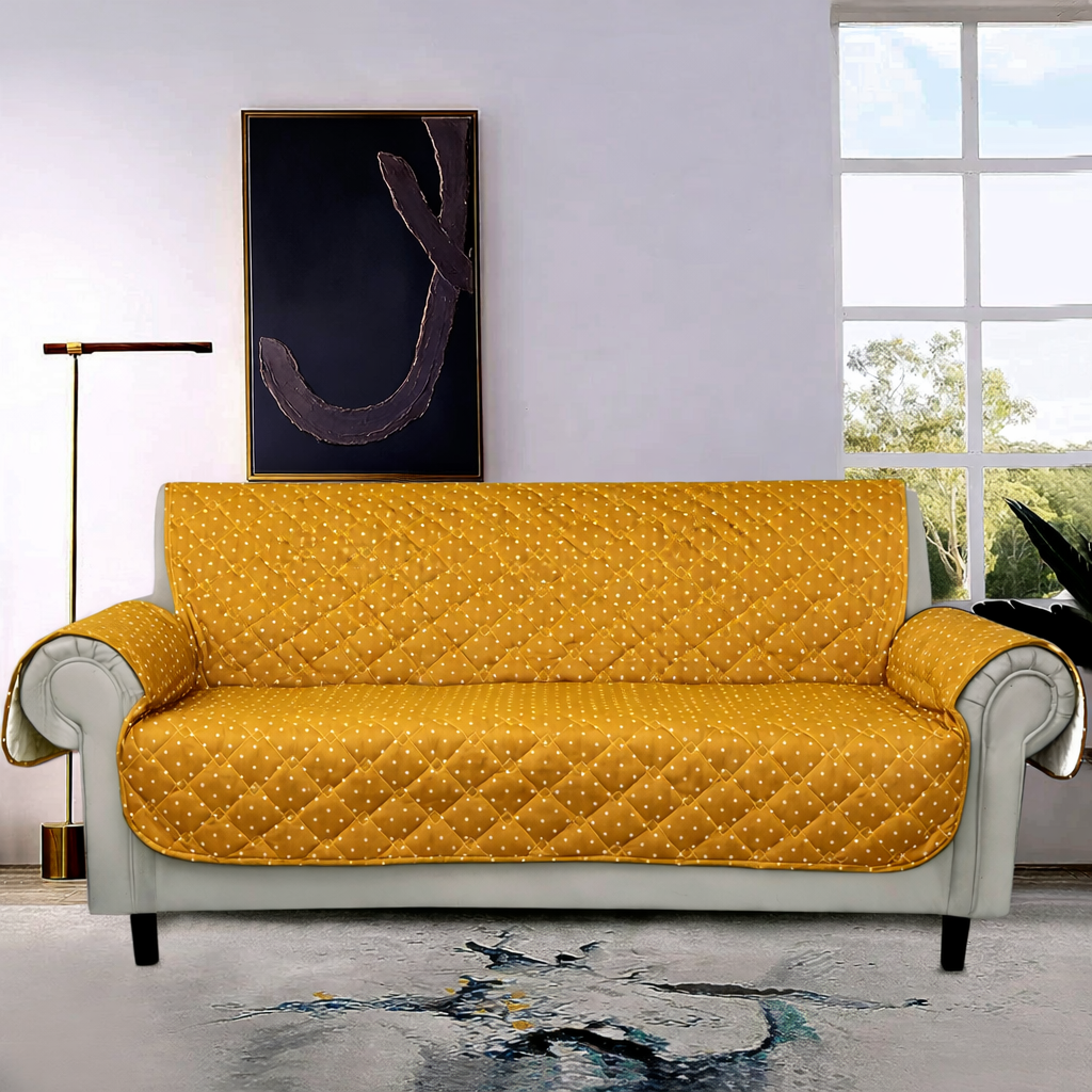 Sofa Cover-Mustard Polka With Pockets Sofa Cover Apricot