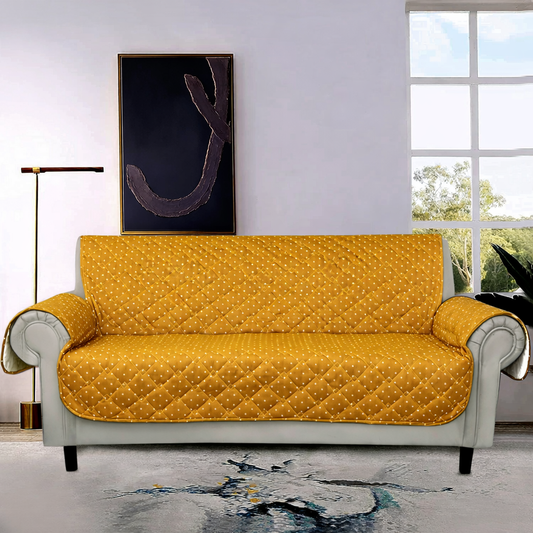 Sofa Cover-Mustard Polka With Pockets Sofa Cover Apricot