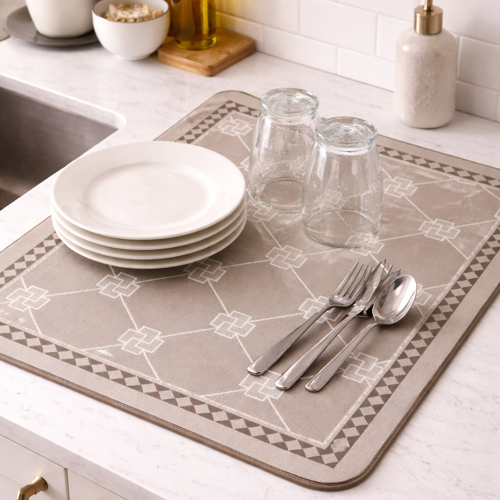 Anti Slip Dish Drying Mat-Beige Pattern Rugs Apricot