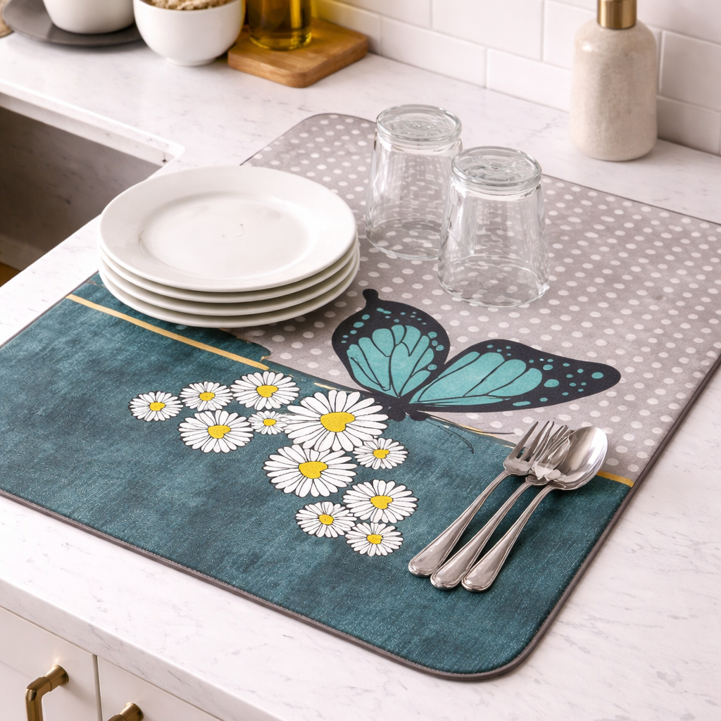 Anti Slip Dish Drying Mat-Rainbow Butterfly Rugs Apricot