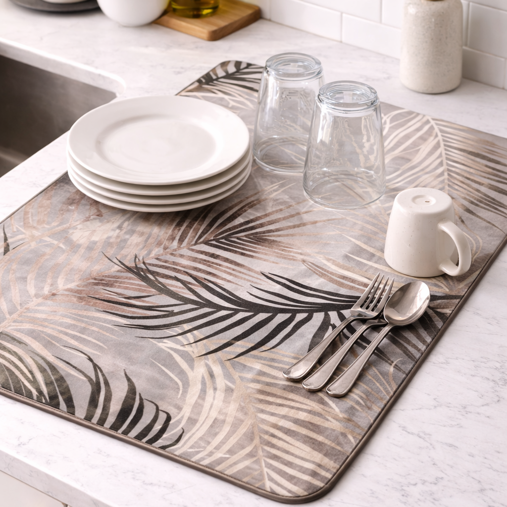 Anti Slip Dish Drying Mat-Beige Feathers Rugs Apricot