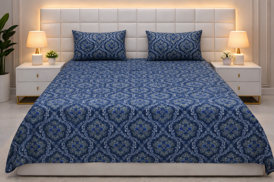 3 PCs Double Bed Sheet-Blue Crowns Bed Sheets Apricot