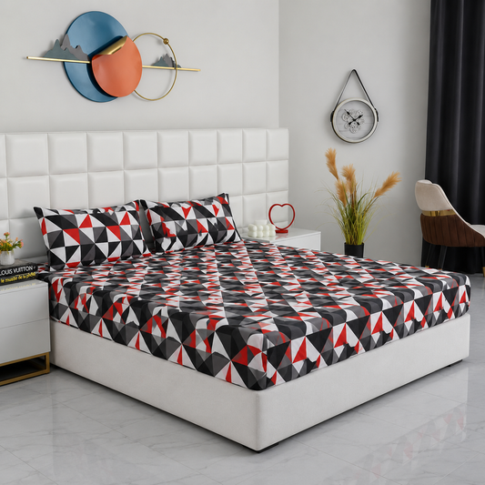 Fitted Bed Sheet- Abstract Geometric Fitted Sheets Apricot