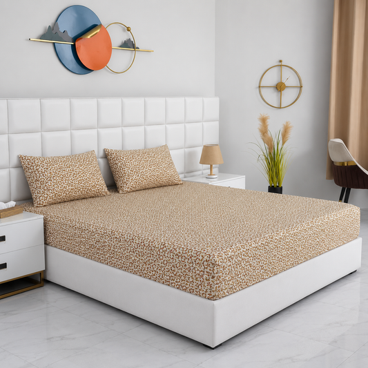 Fitted Bed Sheet- Ecru Flowers Fitted Sheets Apricot