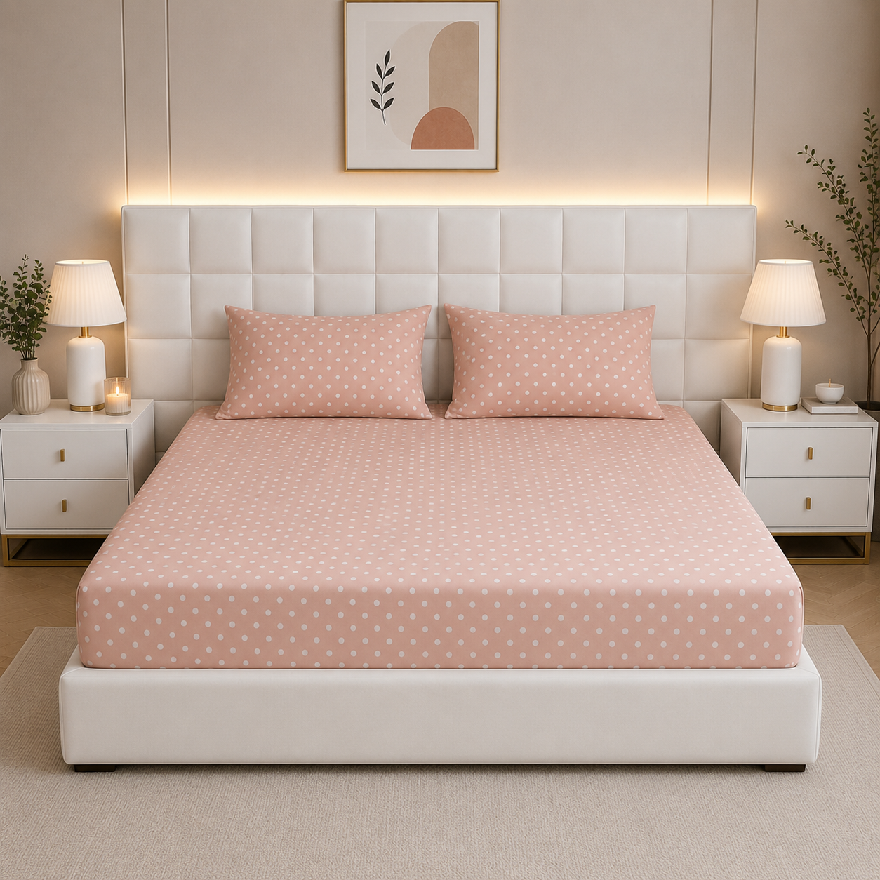 Fitted Bed Sheet- Peach Polka Fitted Sheets Apricot