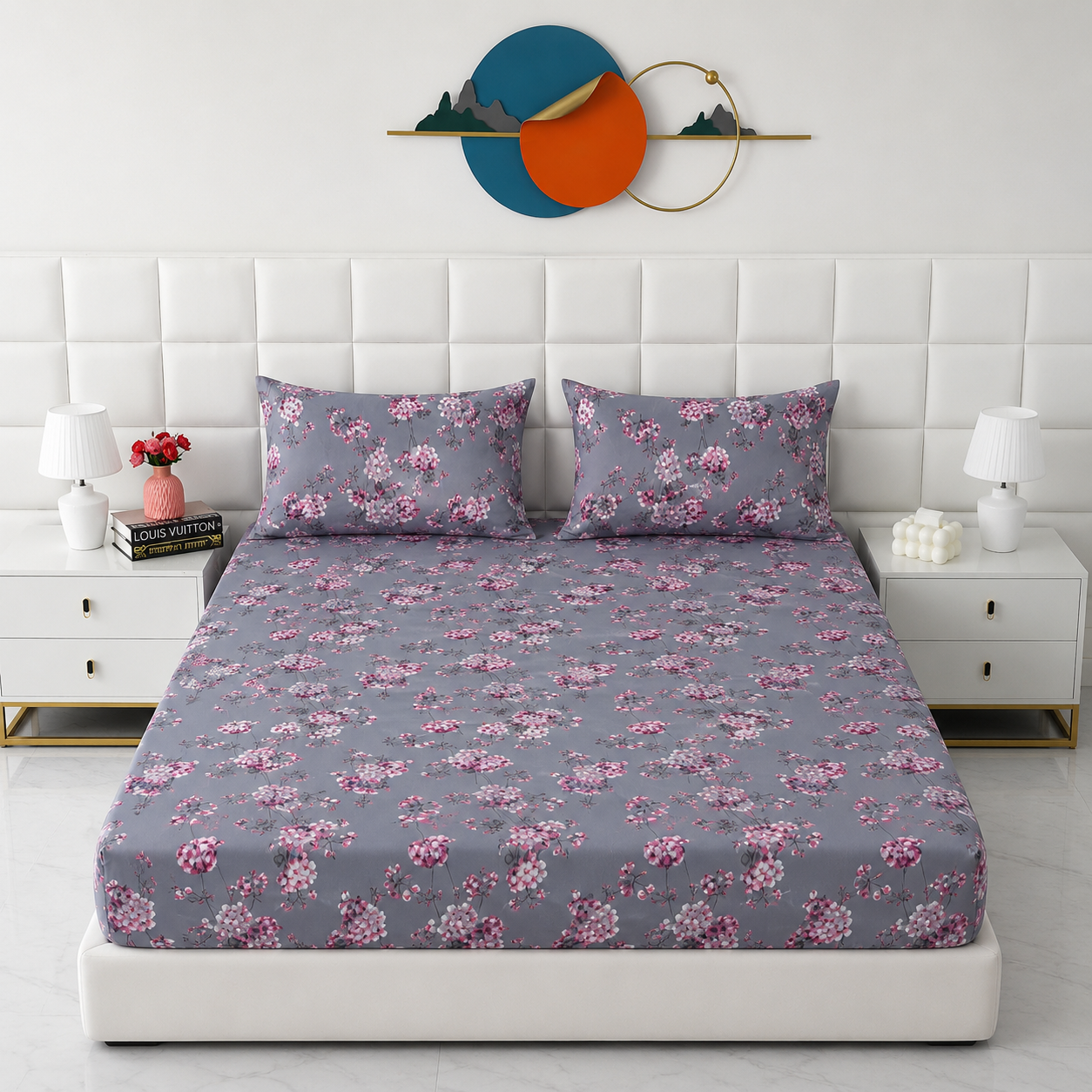 Fitted Bed Sheet- Pink Bouquet Fitted Sheets Apricot
