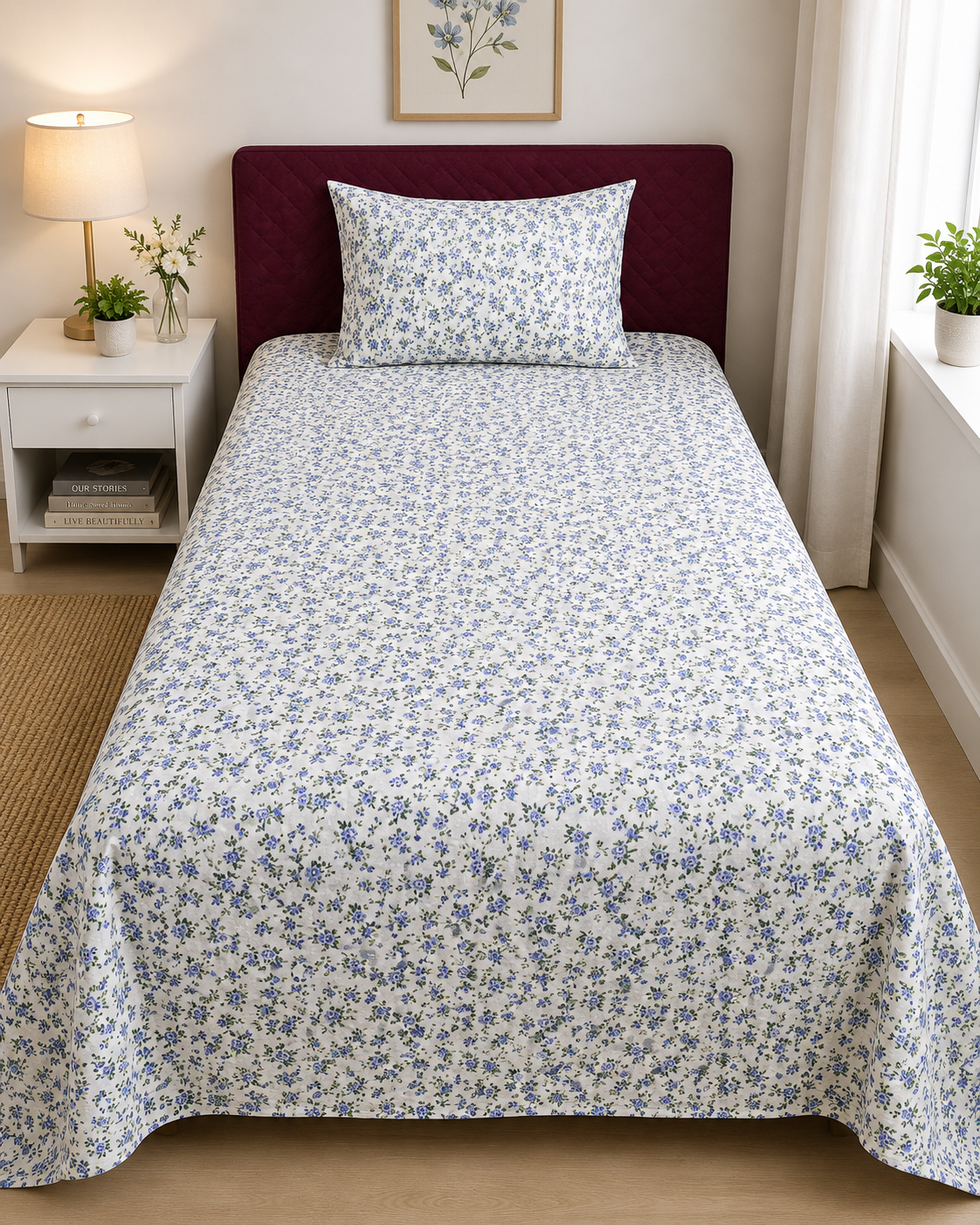 2Pcs Single Bed Sheet- SB-326 single bed sheet Apricot