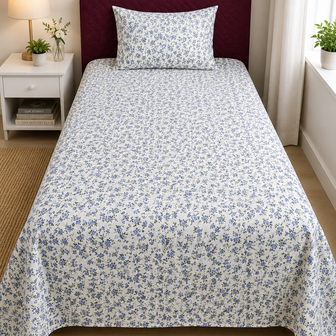 2Pcs Single Bed Sheet- SB-326 single bed sheet Apricot