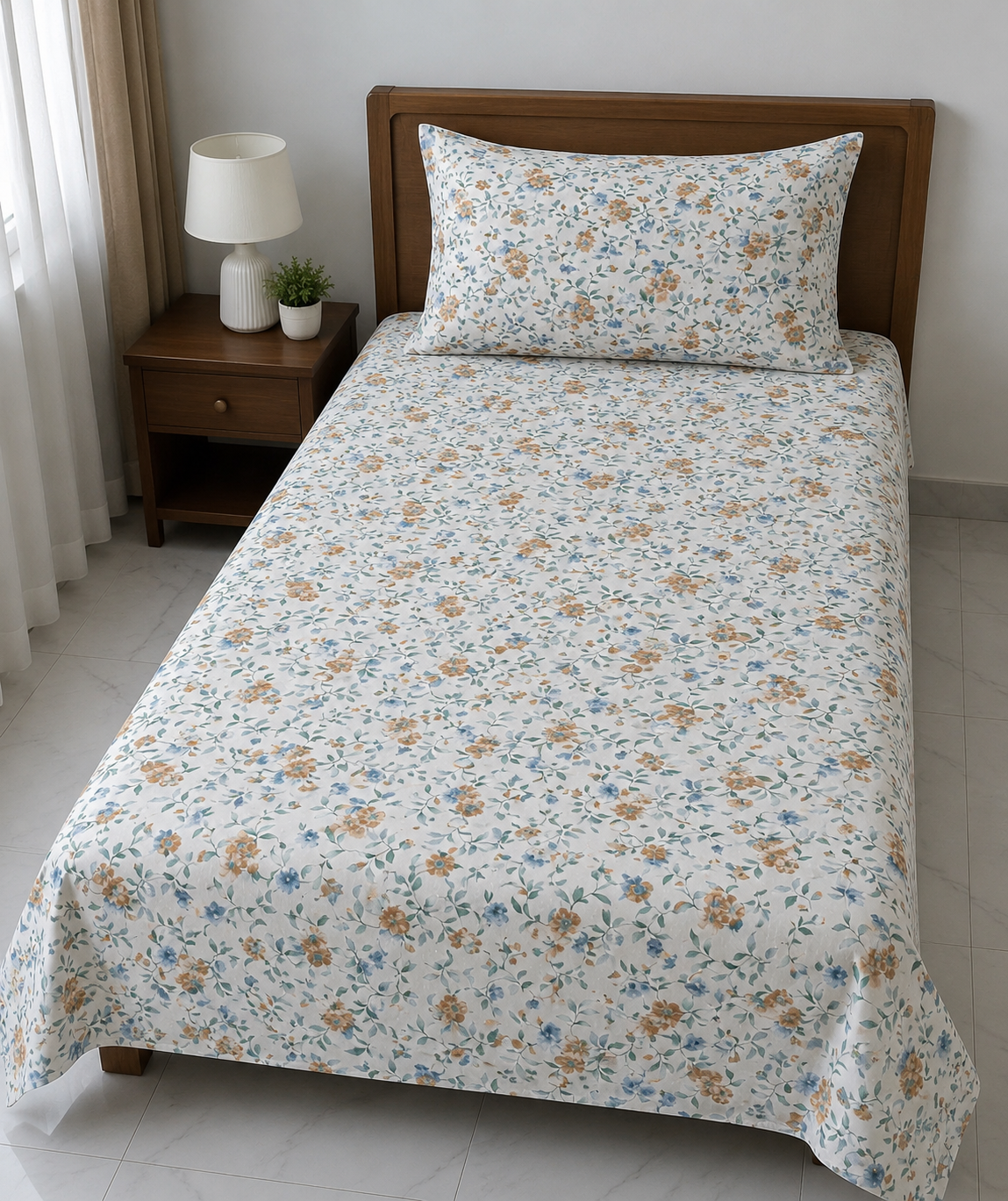 2Pcs Single Bed Sheet- SB338 single bed sheet Apricot