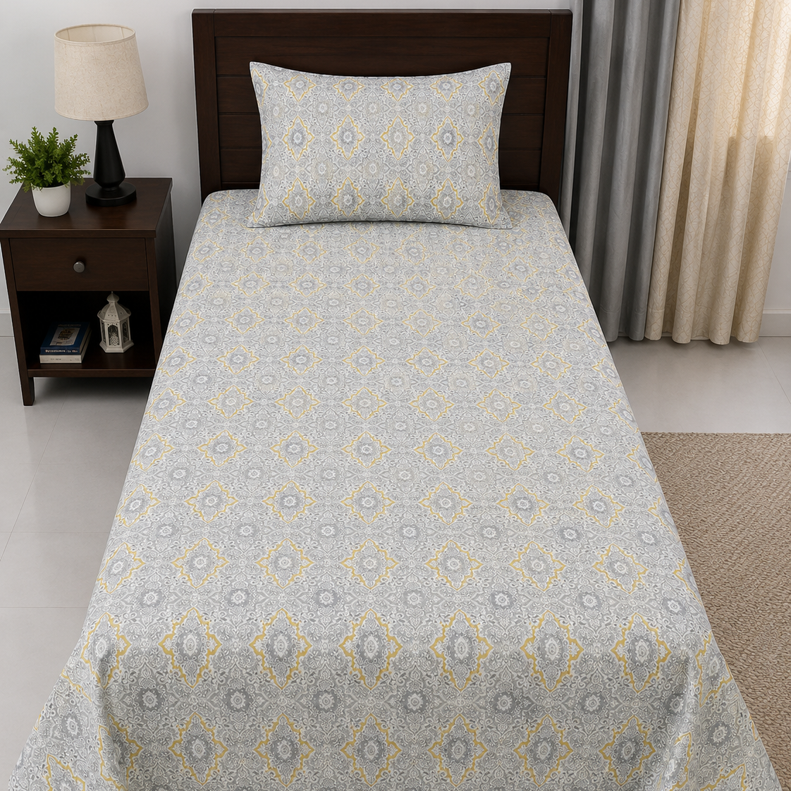 2Pcs Single Bed Sheet- SB329 single bed sheet Apricot