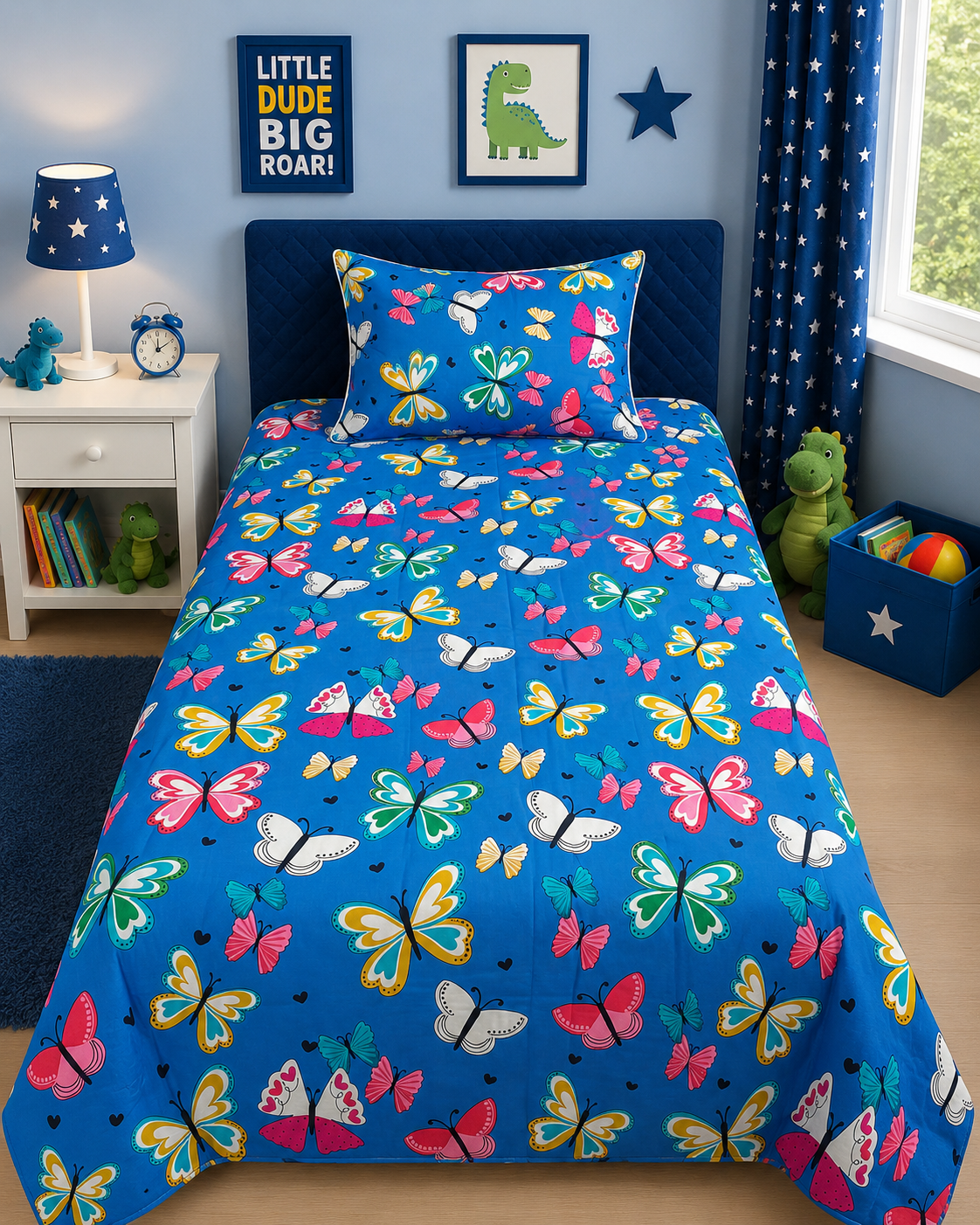 2Pcs Digital Printed Single Bed Sheet- Butterflies single bed sheet Apricot