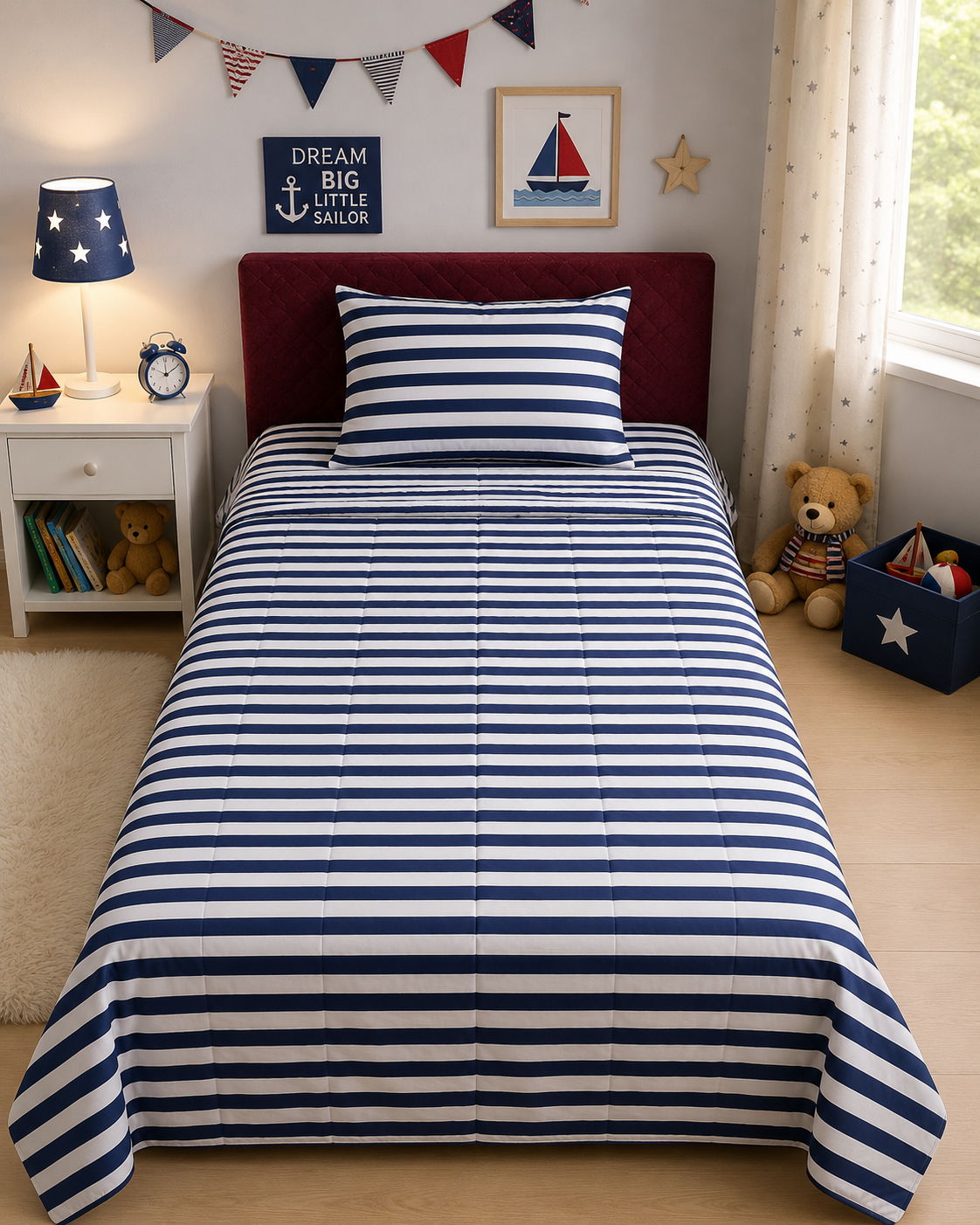 2Pcs Digital Printed Single Bed Sheet- Bold Blue single bed sheet Apricot