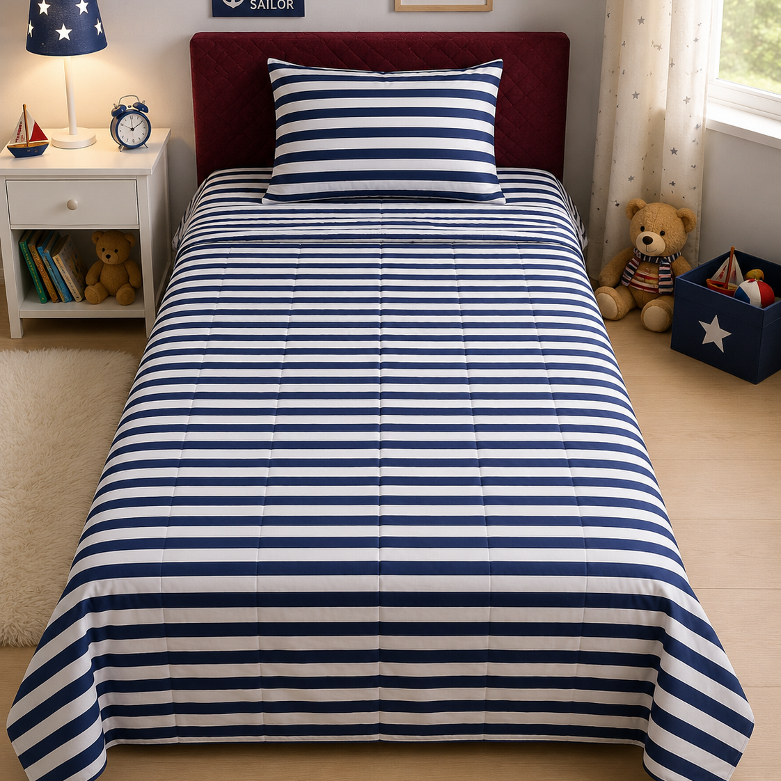 2Pcs Digital Printed Single Bed Sheet- Bold Blue single bed sheet Apricot
