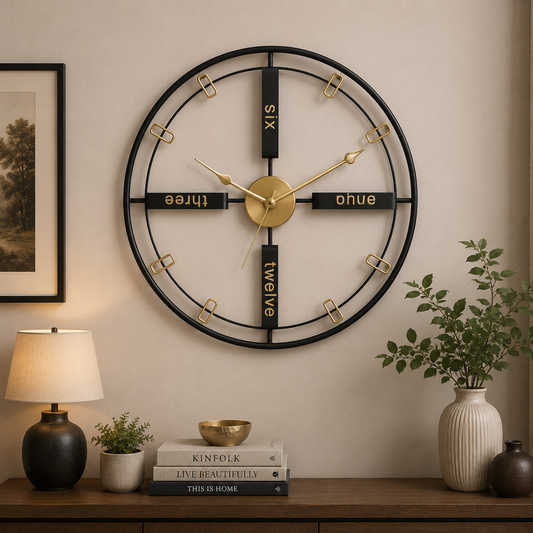 60Cm Modern Design Metallic Wall Clock(SA2405-218)black Clock Apricot