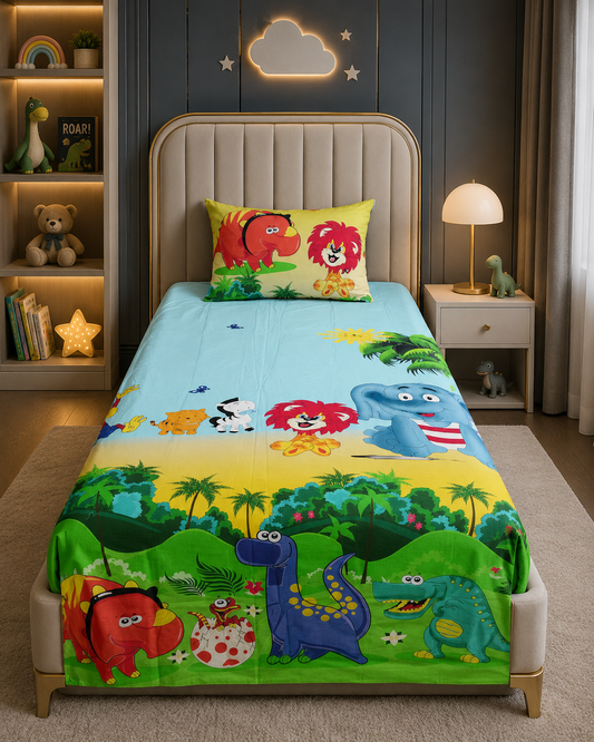 2Pcs Digital Printed Single Bed Sheet- Zoo single bed sheet Apricot