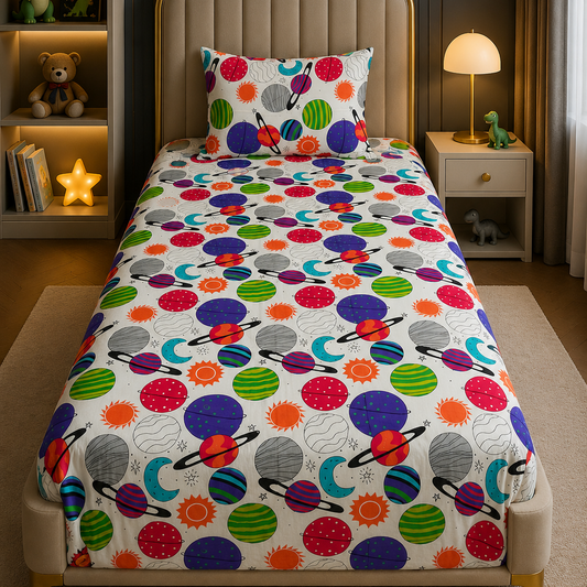 2Pcs Digital Printed Single Bed Sheet- Universe single bed sheet Apricot