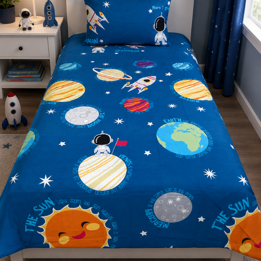 2Pcs Digital Printed Single Bed Sheet- Mars single bed sheet Apricot
