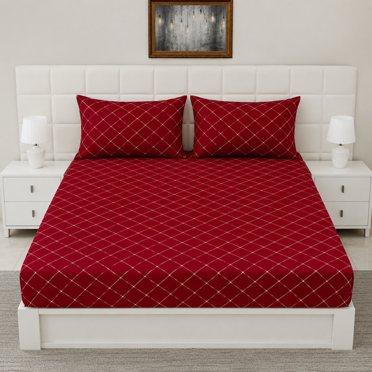 Fitted Bed Sheet- RED Check Fitted Sheets Apricot