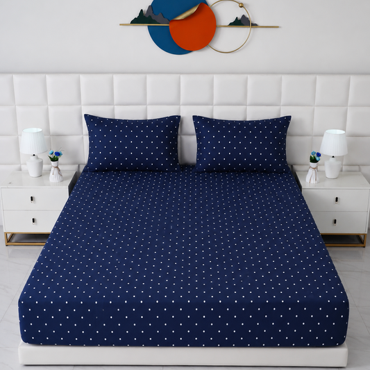 Fitted Bed Sheet- Blue Polka Fitted Sheets Apricot