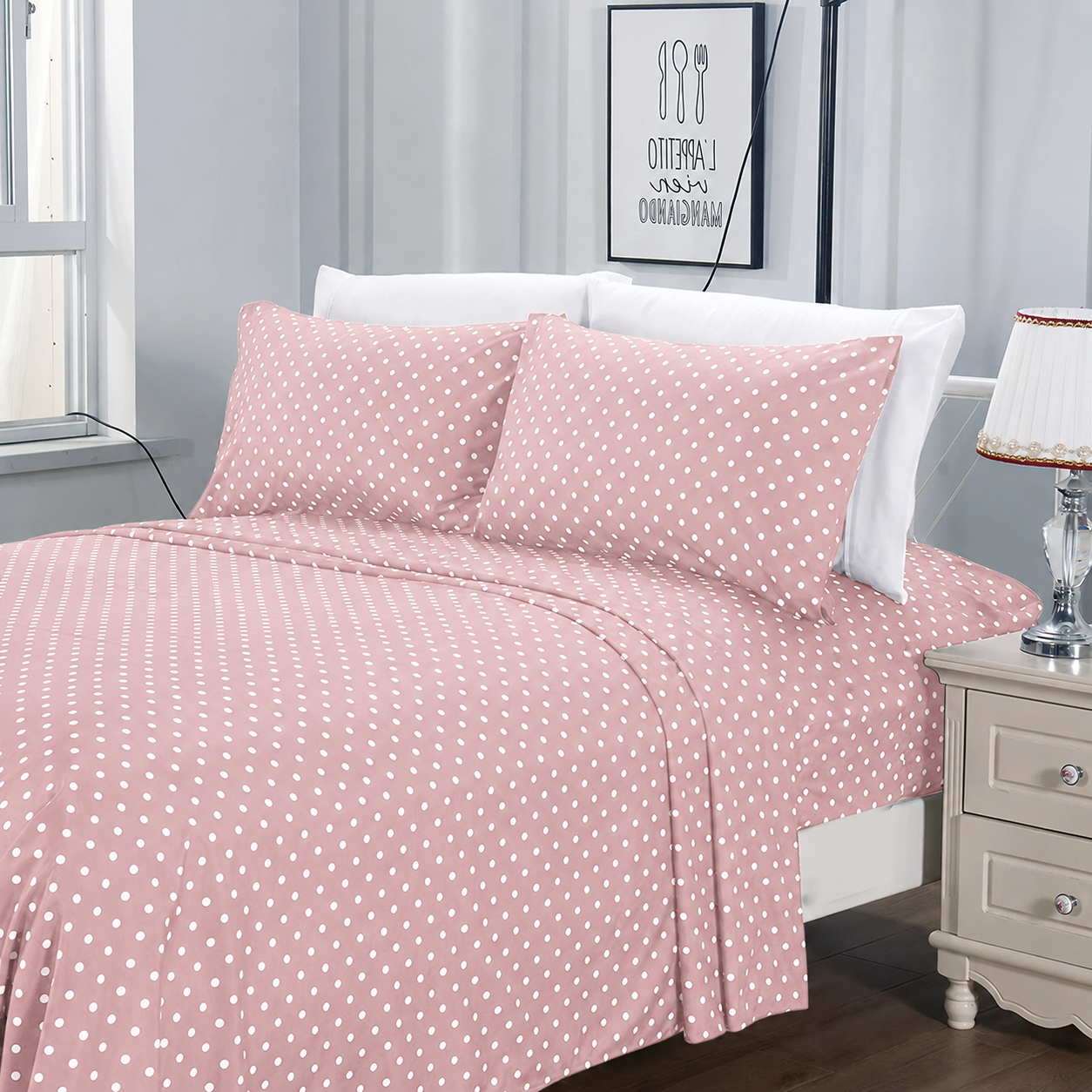 Fitted Bed Sheet- Pink Polka Fitted Sheets Apricot