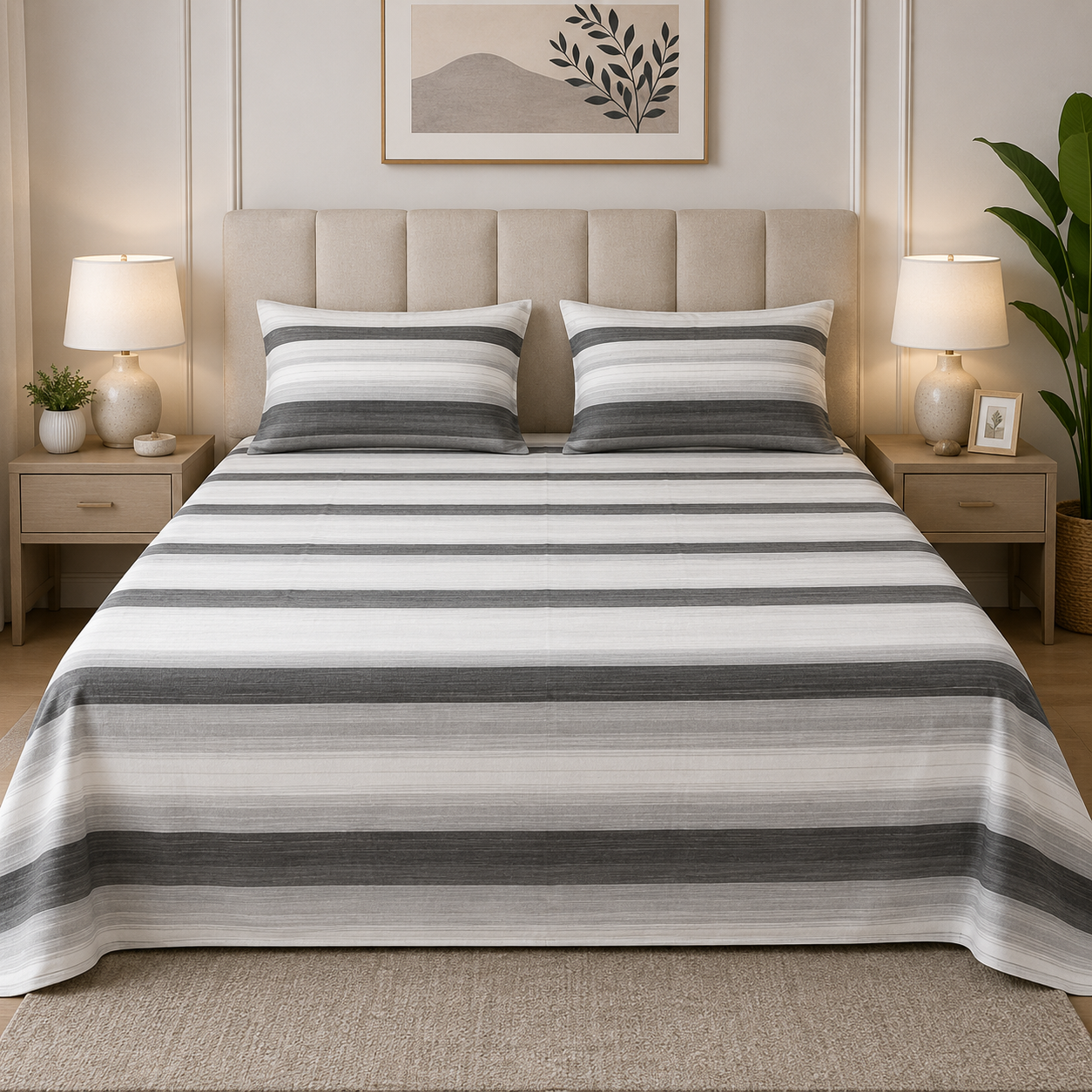 3 PCs Double Bed Sheet- DB342 BED SHEET Apricot