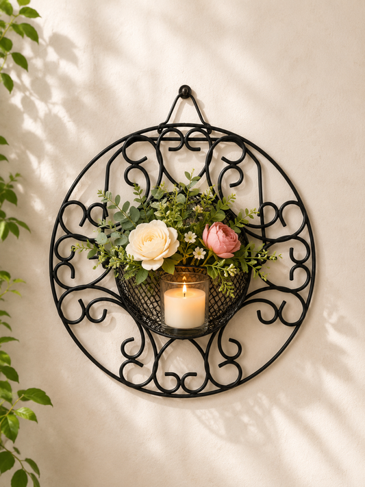 Metal Flower Pot and Candle Hanging SA2405-64 Candle Stand Apricot