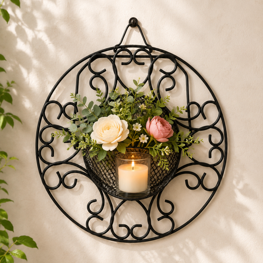 Metal Flower Pot and Candle Hanging SA2405-64 Candle Stand Apricot