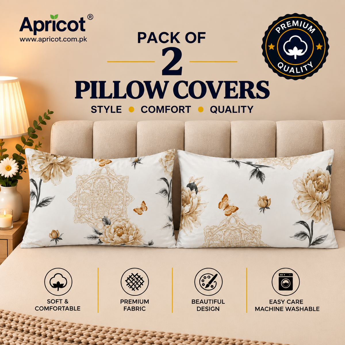 Printed Pillow Covers Pack of 2- PC00148 cushions Apricot
