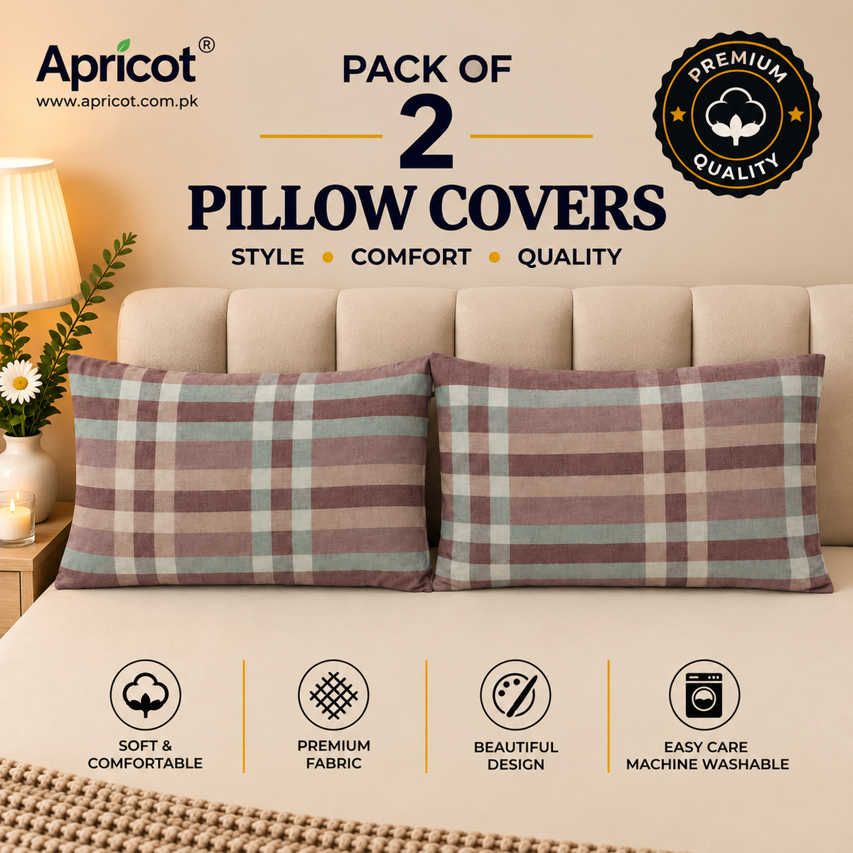 Printed Pillow Covers Pack of 2- PC00149 cushions Apricot
