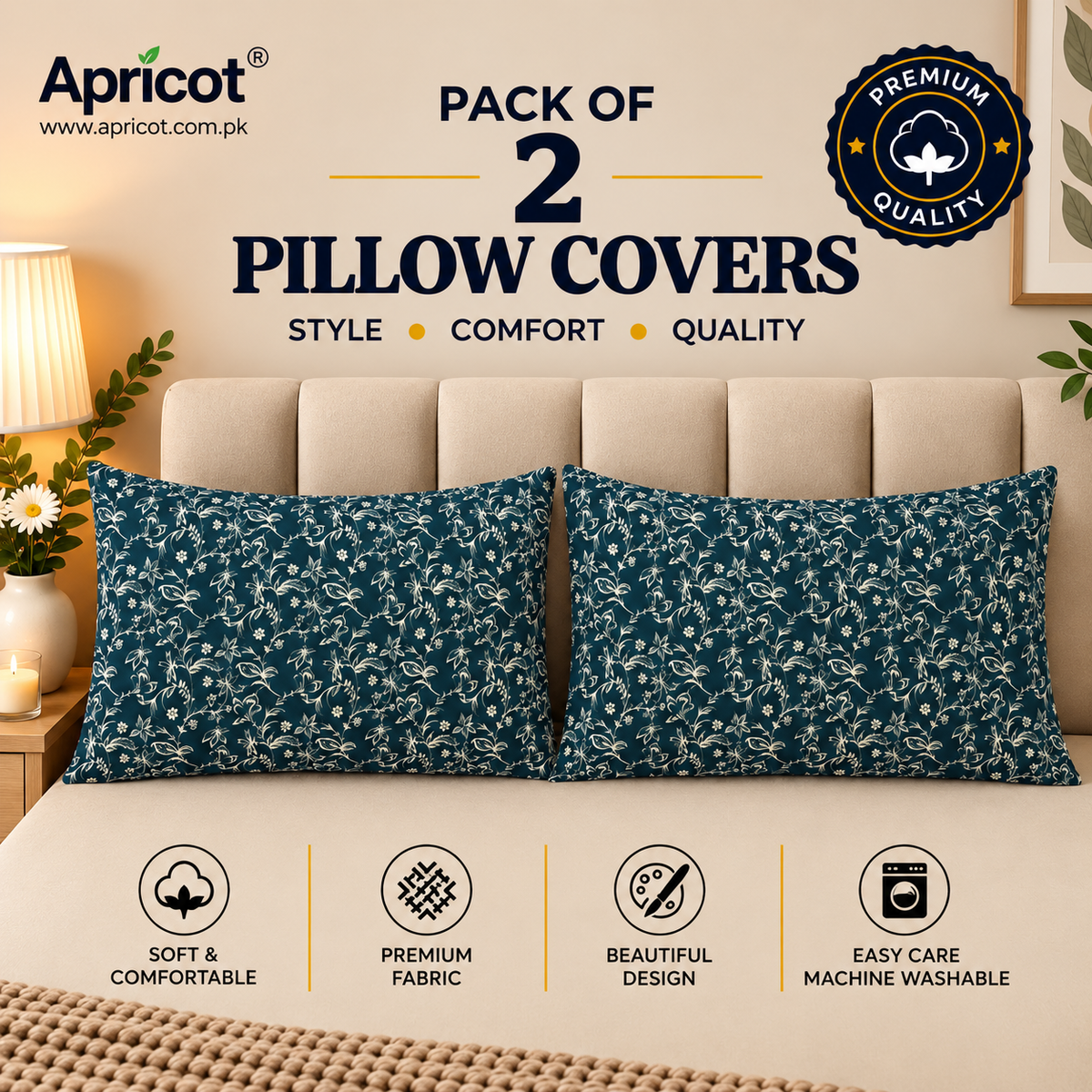 Printed Pillow Covers Pack of 2- PC00157 cushions Apricot