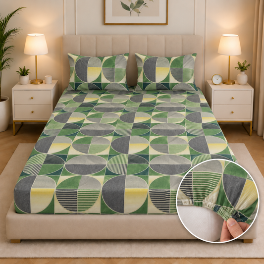 Fitted Bed Sheet- Neo Abstract Fitted Sheets Apricot