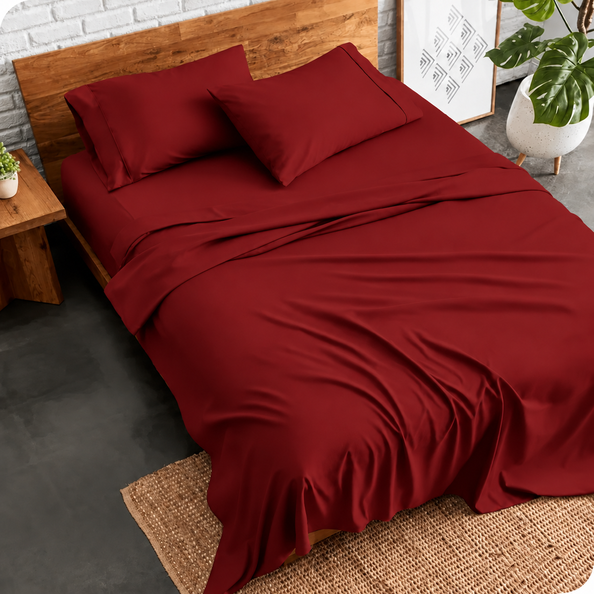 3 PCs Double Bed Sheet Dyed- Maroon