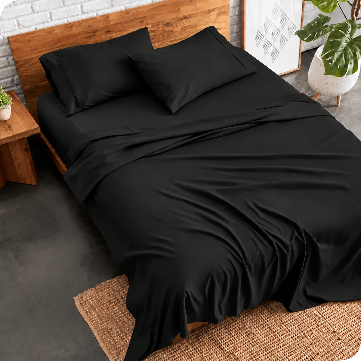 3 PCs Double Bed Sheet Dyed- Black