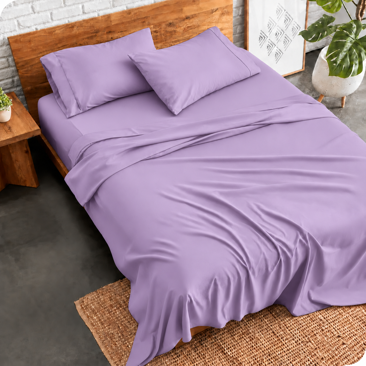 3 PCs Double Bed Sheet Dyed- Lilac