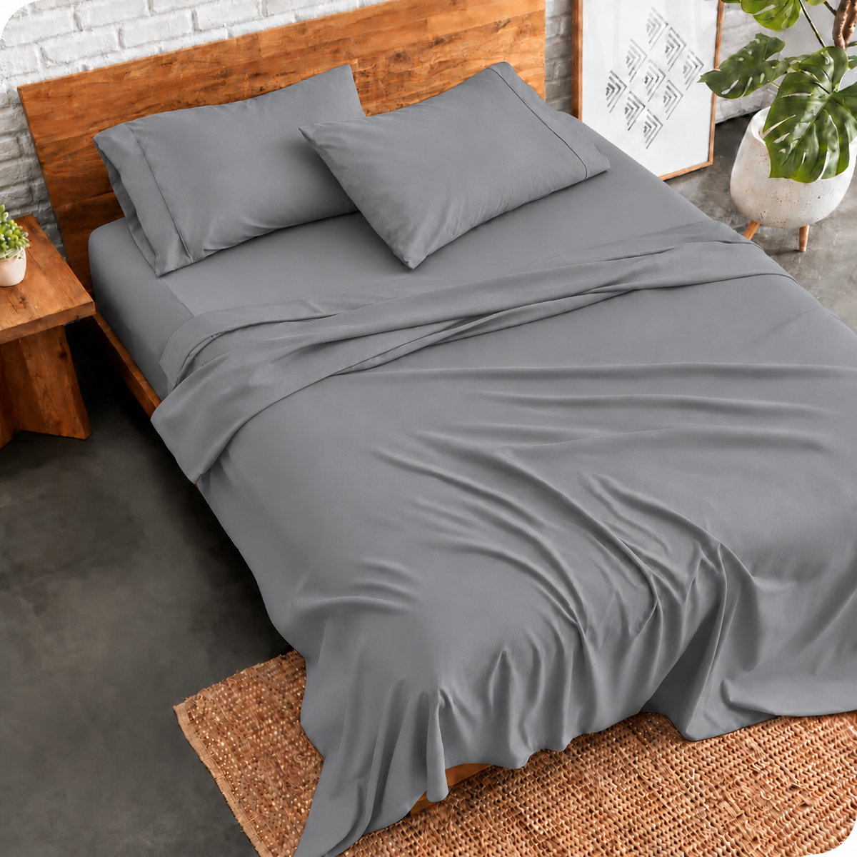 3 PCs Double Bed Sheet Dyed- Grey