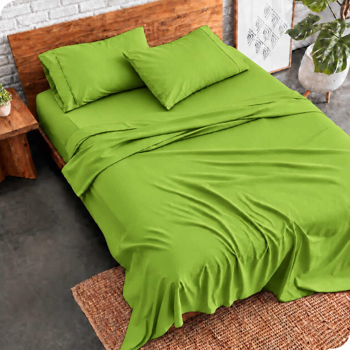 3 PCs Double Bed Sheet Dyed- Parrot green