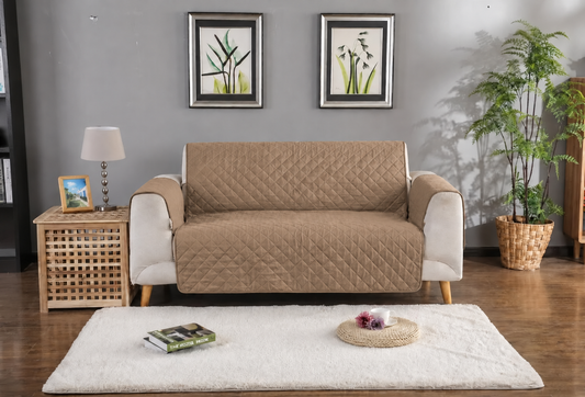 Quilted Sofa Cover- Khakii(Beige) Sofa Cover Apricot