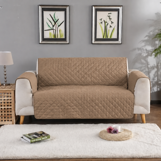 Quilted Sofa Cover- Khakii(Beige) Sofa Cover Apricot