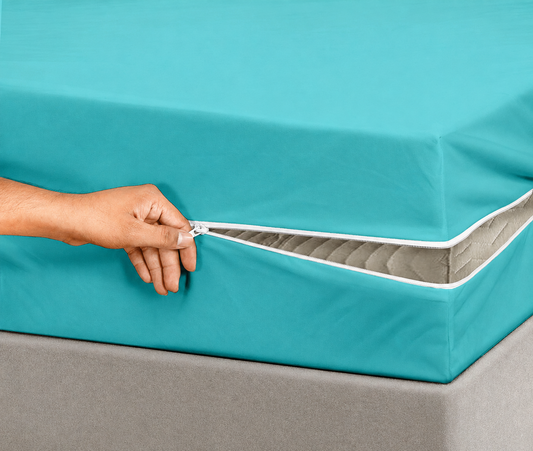 Dyed Zipper Mattress Cover- Turqoiuse Protectors Apricot