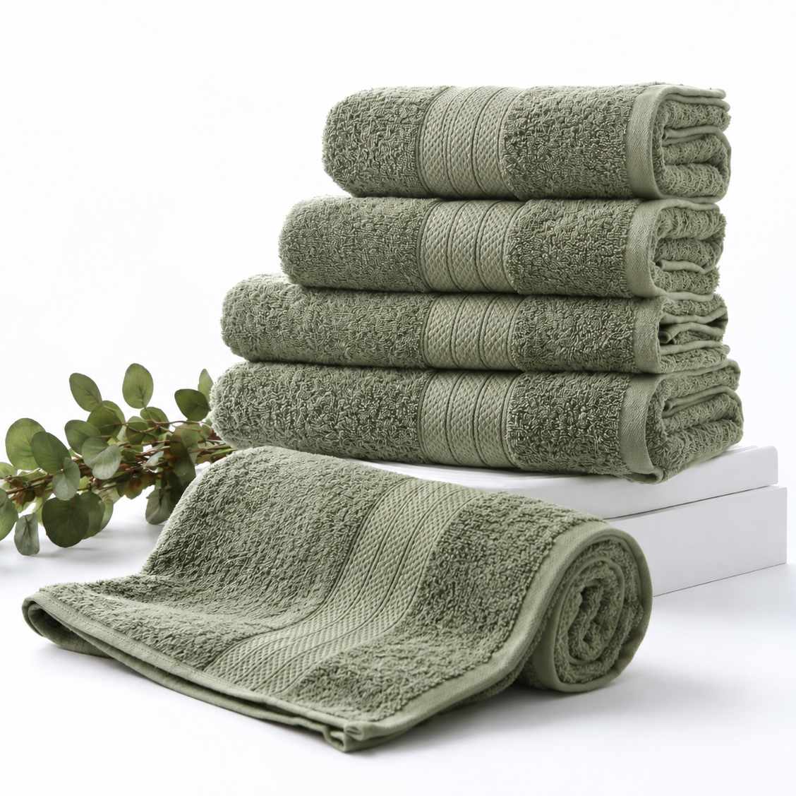 1 PC 100% Cotton Towel (16079)- Dessert Sage