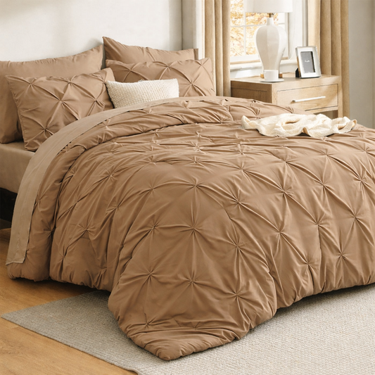 Solid Pintuck Duvet Cover Set-Beige