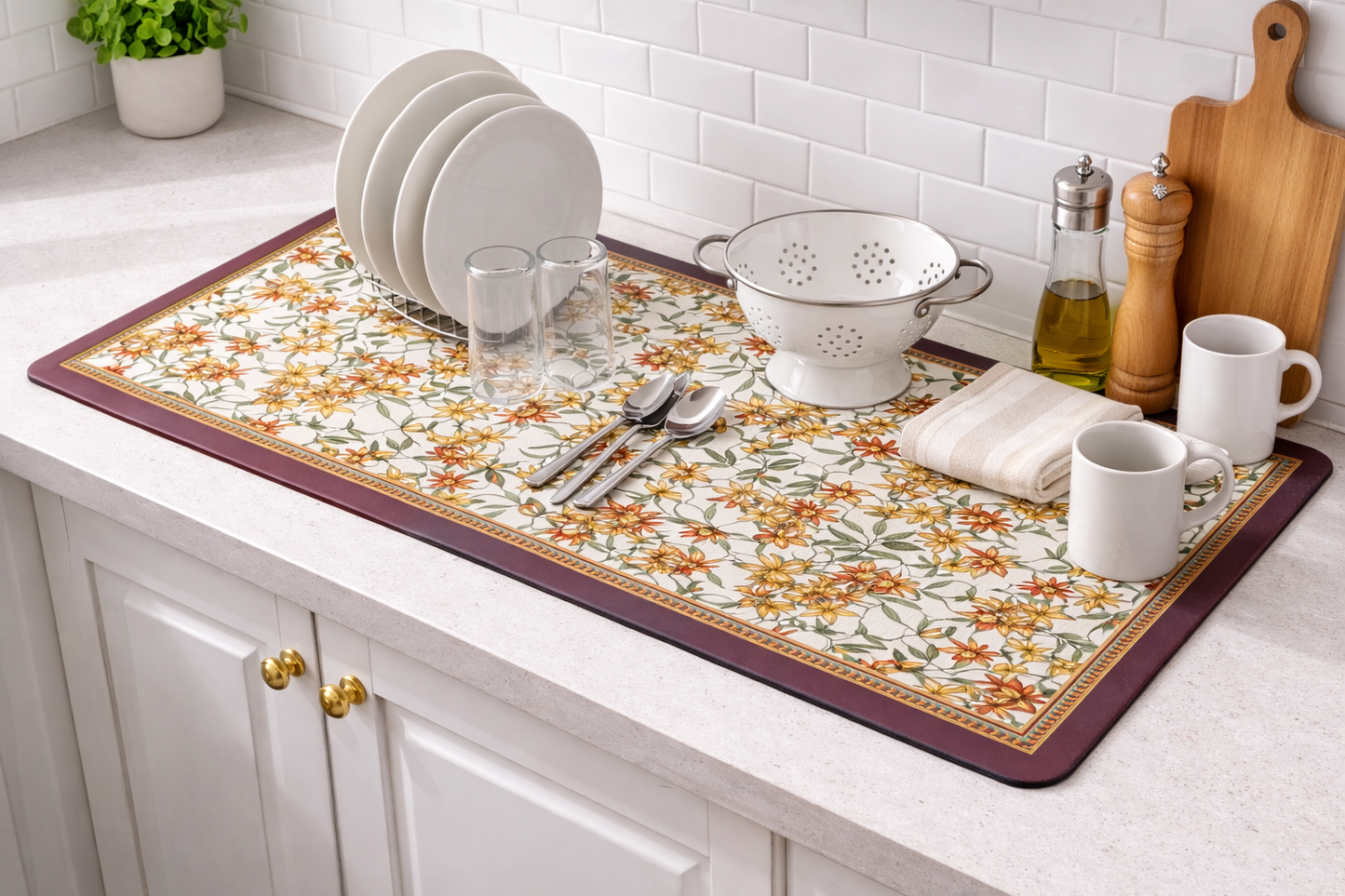 AntiSkid Dish Drying Heat & Water Protector Mat-SA-2553-Lillies Rugs Apricot