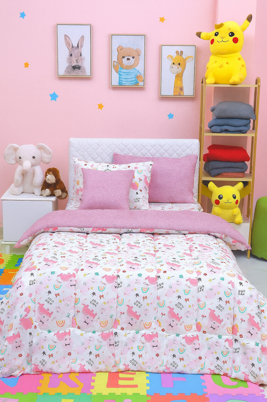 5 PCs Single Kids Comforter Set-Rainbow Comforters Apricot
