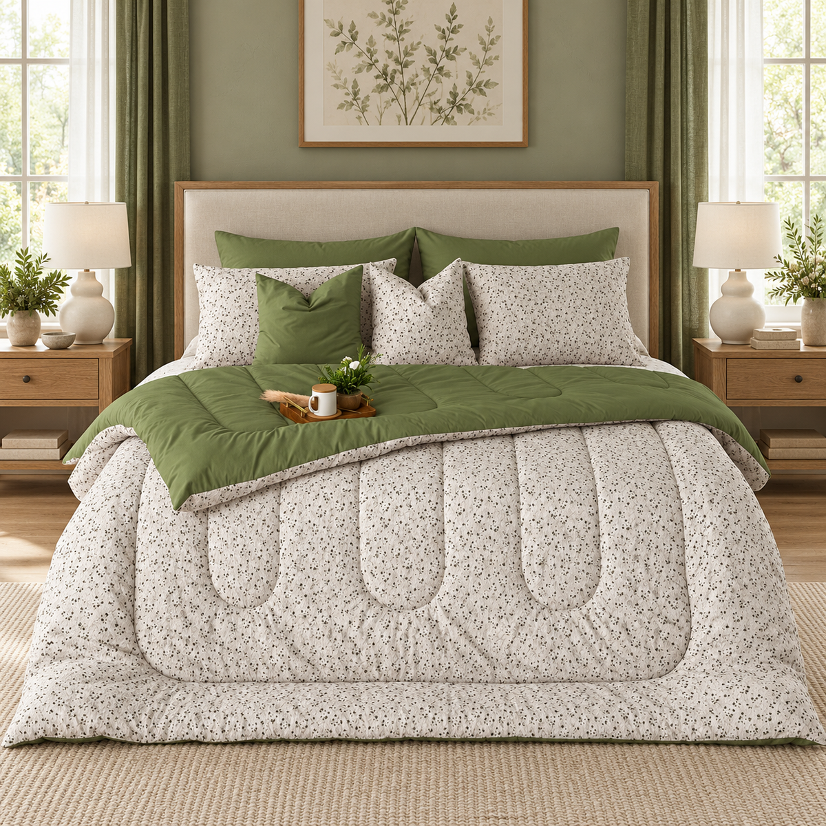 8 PCs Winter Comforter Set-Tiny Flowers Comforters Apricot