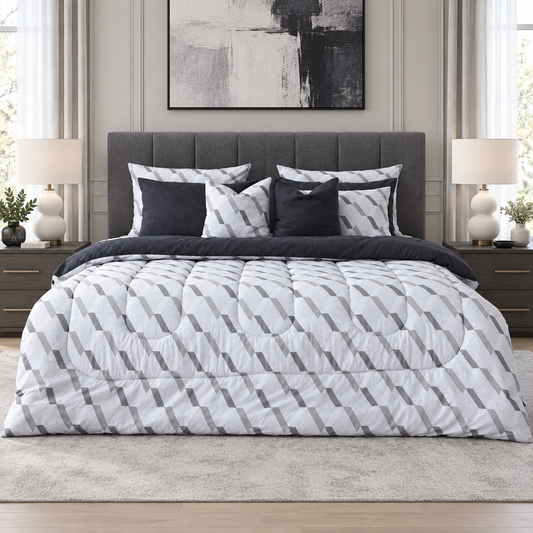 8 PCs Winter Razai Set-Sliver Triangles Comforters Apricot
