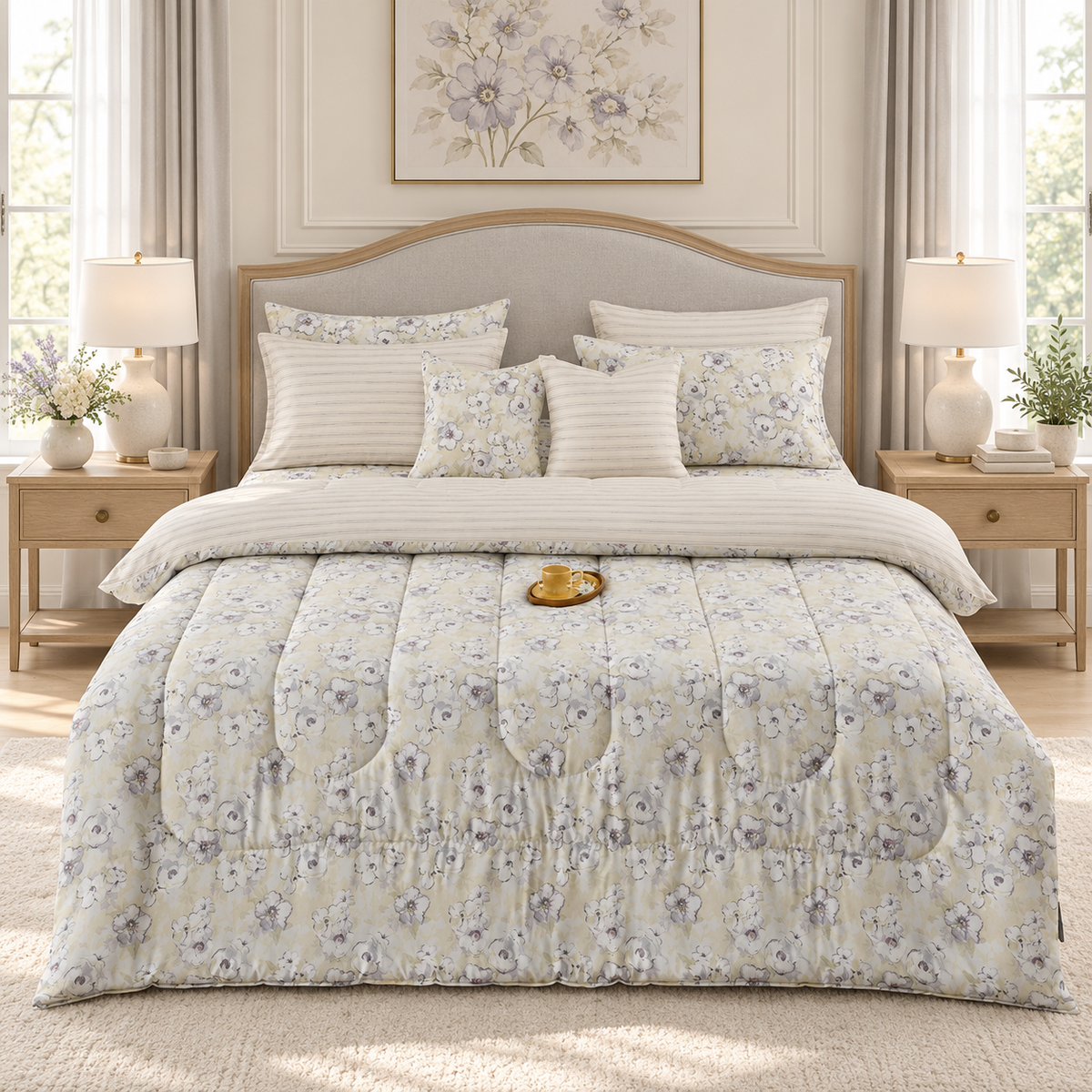 8 PCs Winter Razai Set-Buttercup Comforters Apricot