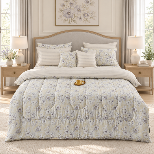 8 PCs Winter Razai Set-Buttercup Comforters Apricot