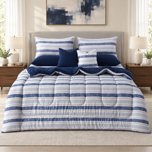 8 PCs Winter Razai Set-Chase Stripe Comforters Apricot